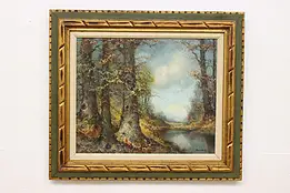 Autumn Woodland Vintage Original Oil Painting Bower 32.5" #59897