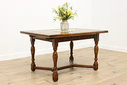 English Tudor Antique Oak Draw Leaf 6' Dining Table, Grapes #59120