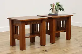 Pair of Craftsman Mission Oak Vintage End or Side Tables #59915