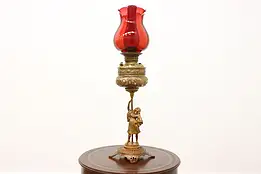 Victorian Antique Dancer Oil Lamp Ruby Shades, Eureka #50379