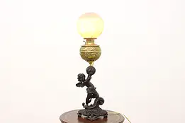 Victorian Antique Cherub Sculpture Oil Lamp Peachblow Shade #53663