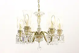 Cut Crystal Prisms 6 Candle Vintage Czech Chandelier #59156