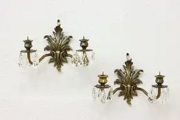 Pair of Renaissance Vintage Brass Double Wall Candle Sconces #59850