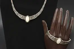 Sterling Silver Greek Key Moonstone Necklace & Bracelet Set #60067