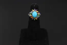 Sterling Silver Turquoise & Multi-Gemstone Cluster Ring #60350