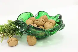 Italian Vintage Emerald Blown Art Glass Jewelry Candy Dish #59105