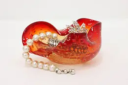 Murano Vintage Red & Orange Blown Art Glass Jewelry Dish #60259