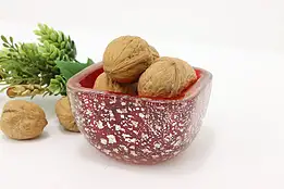 Midcentury Modern Red & Silver Leaf Vintage Art Glass Bowl #60263