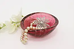 Murano Italian Vintage Cranberry Blown Art Glass Candy Dish #60265