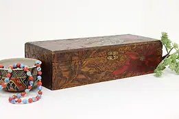 Flemish Art Antique Burnt Wood Pyrography Box, Poinsettias #58603