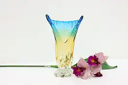 Murano Venice Italian Blue & Yellow Blown Art Glass Vase #60507