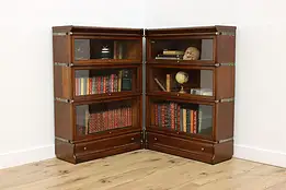 Arts & Crafts Antique Oak Lawyer Corner Pair Bookcases #60356