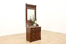 Victorian Eastlake Antique Walnut Marble Chest or Washstand #59957