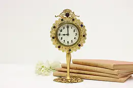 Victorian Antique Gold Plated Desktop Clock Jewels, Rogers #60602