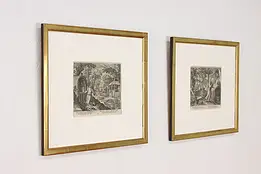 Pair of Saints Antique 1600s Engravings Vos 18" #58734