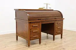 Traditional Antique Oak C Curve Roll Top Office Library Desk #58567