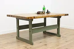 Industrial Antique Maple & Walnut Workbench Kitchen Island #59818