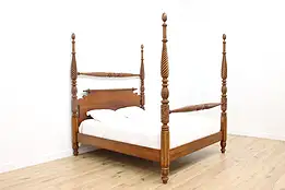 King Size Vintage Carved Mahogany 4 Poster Empire Bed #57998