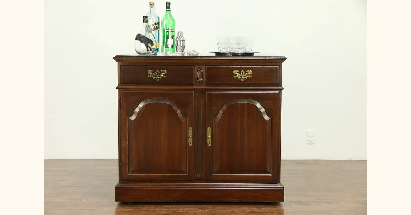 Traditional Cherry Bar Cabinet or Server Flip Open Top Ethan Allen