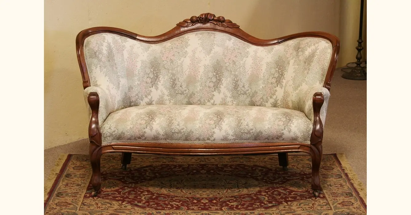 Victorian Antique Scandinavian Carved Settee or Sofa, Mohair