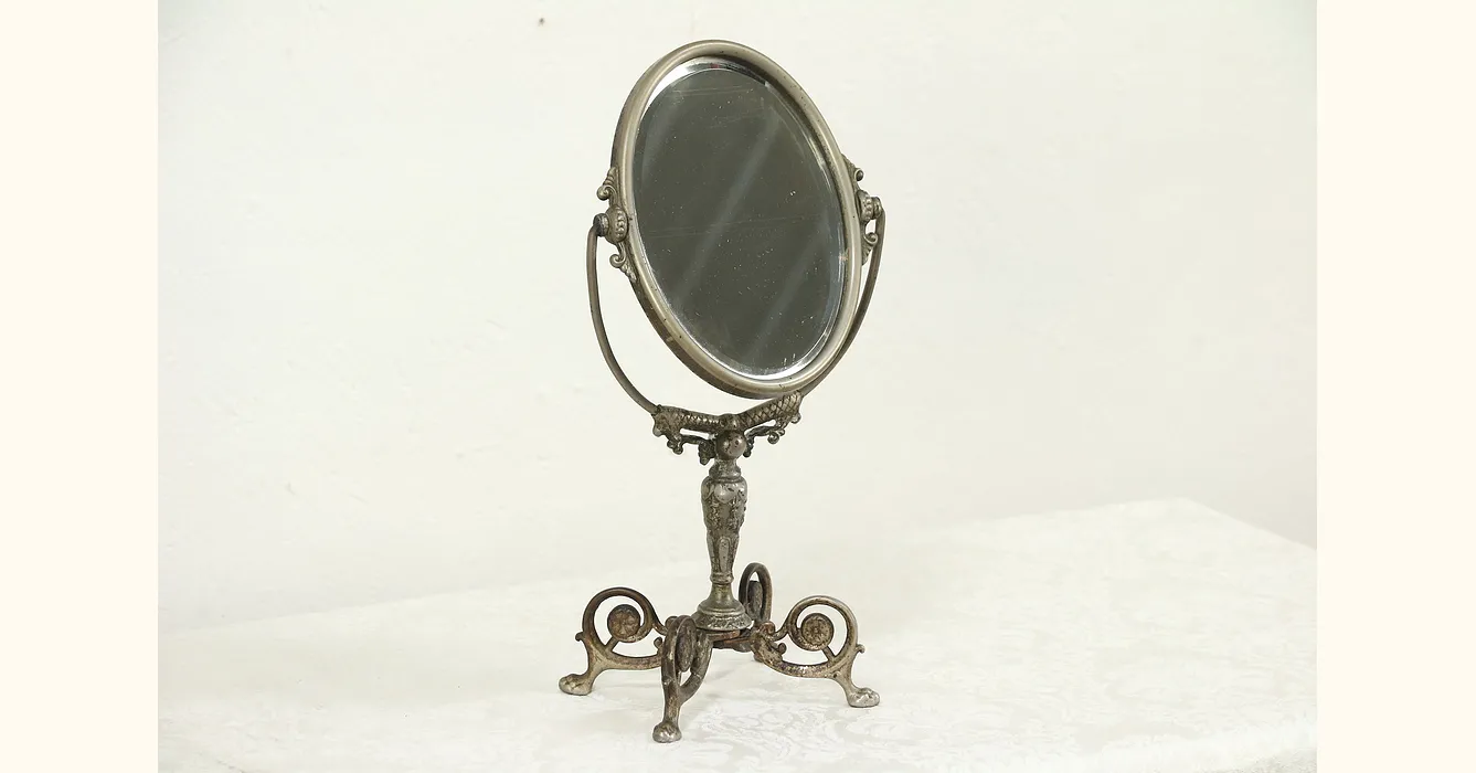 Shaving Mirror Antique Scolloped Edge Victorian Personal -  Portugal