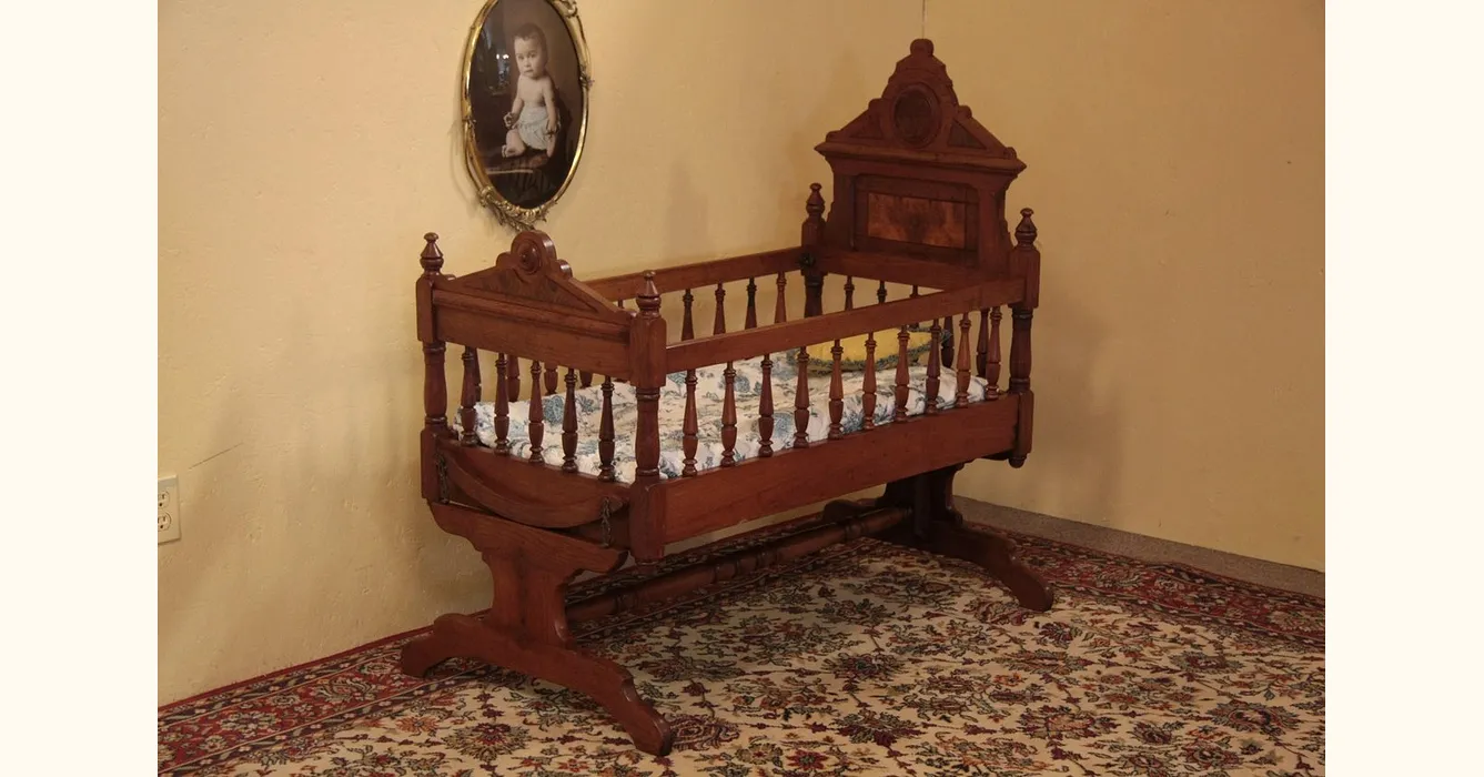 Farmhouse Country Pine Antique Primitive Rocking Baby Cradle