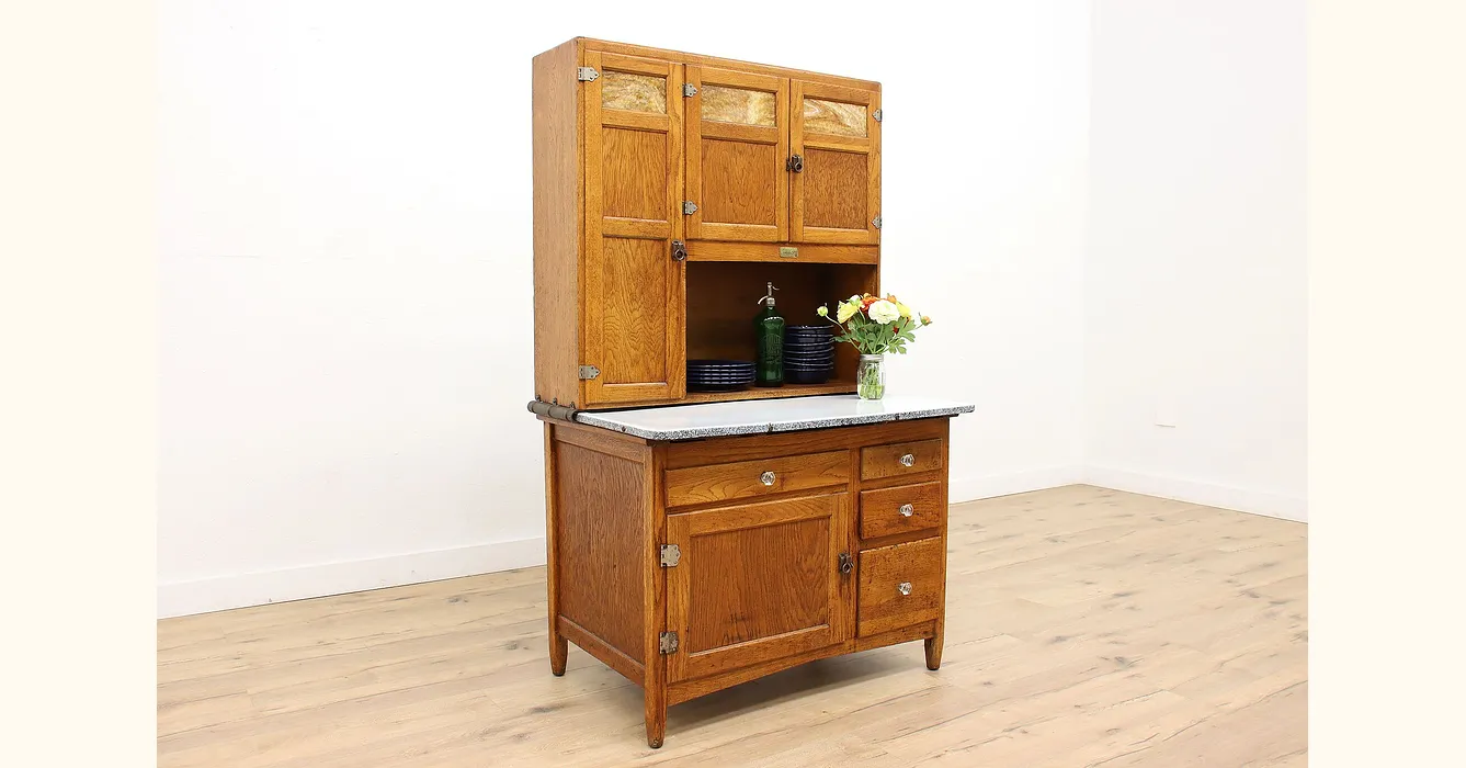 Farmhouse Antique Oak Kitchen Pantry Cupboard Hoosier Cabinet Ers