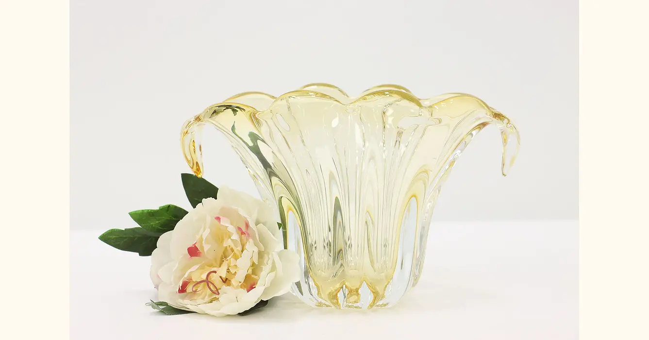 Murano Vintage Italian Gold Art Glass Flower Vase Sculpture