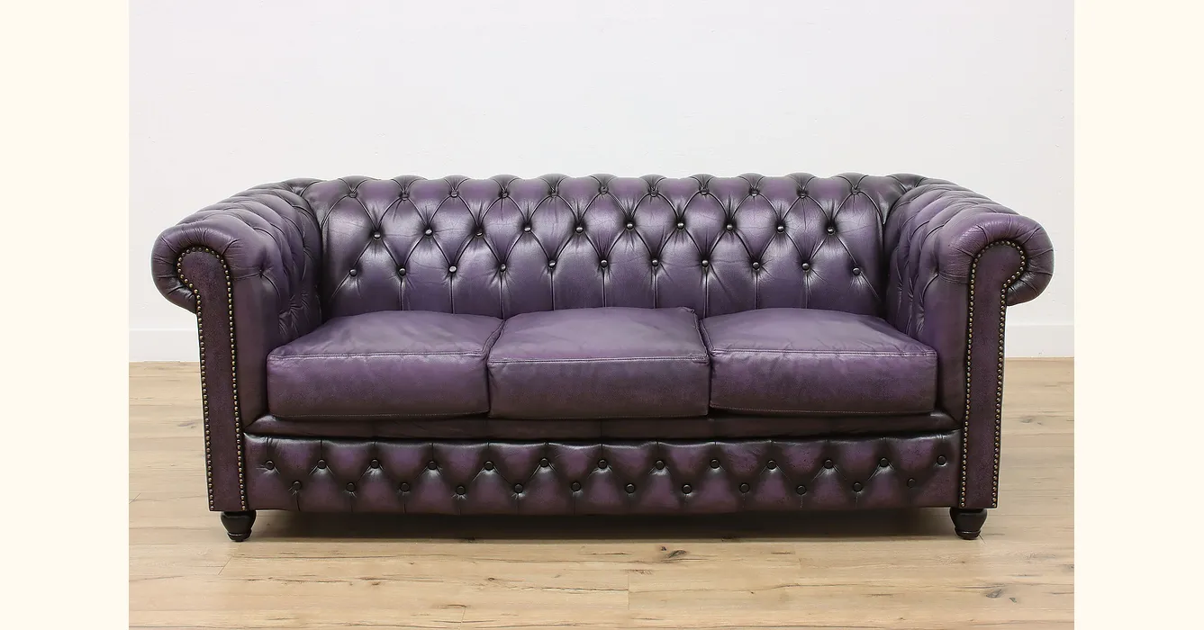 Purple leather deals chesterfield sofa