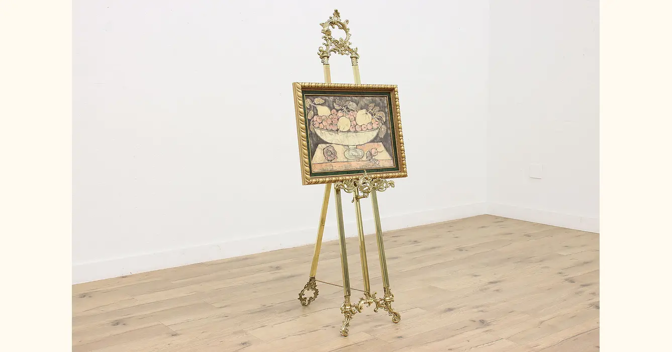 Large Brass Tabletop Easel for Display, Ornate Cast Brass, Art