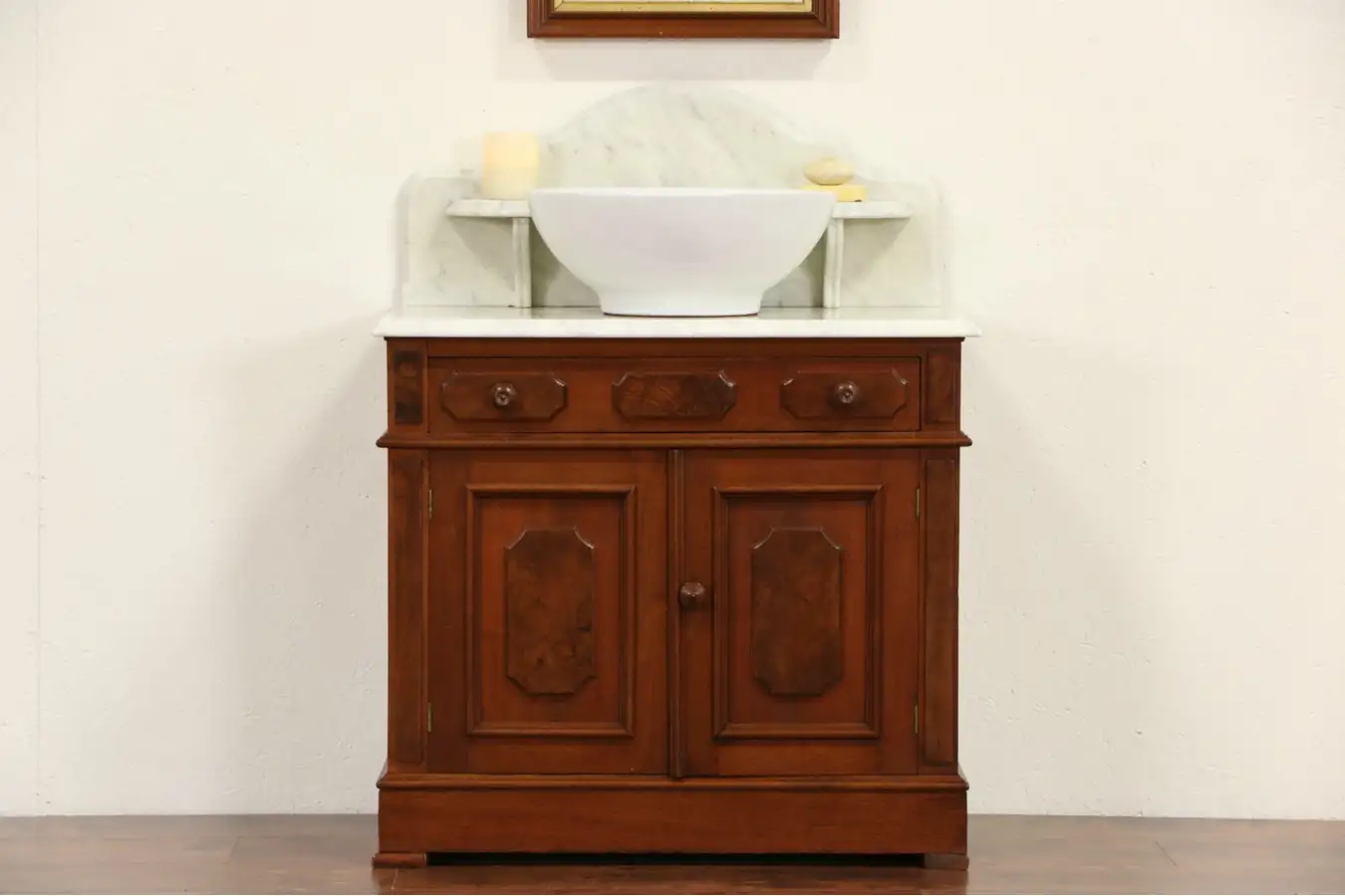 Victorian 1870's Antique Marble Top Washstand, Bar, Sink Vanity or