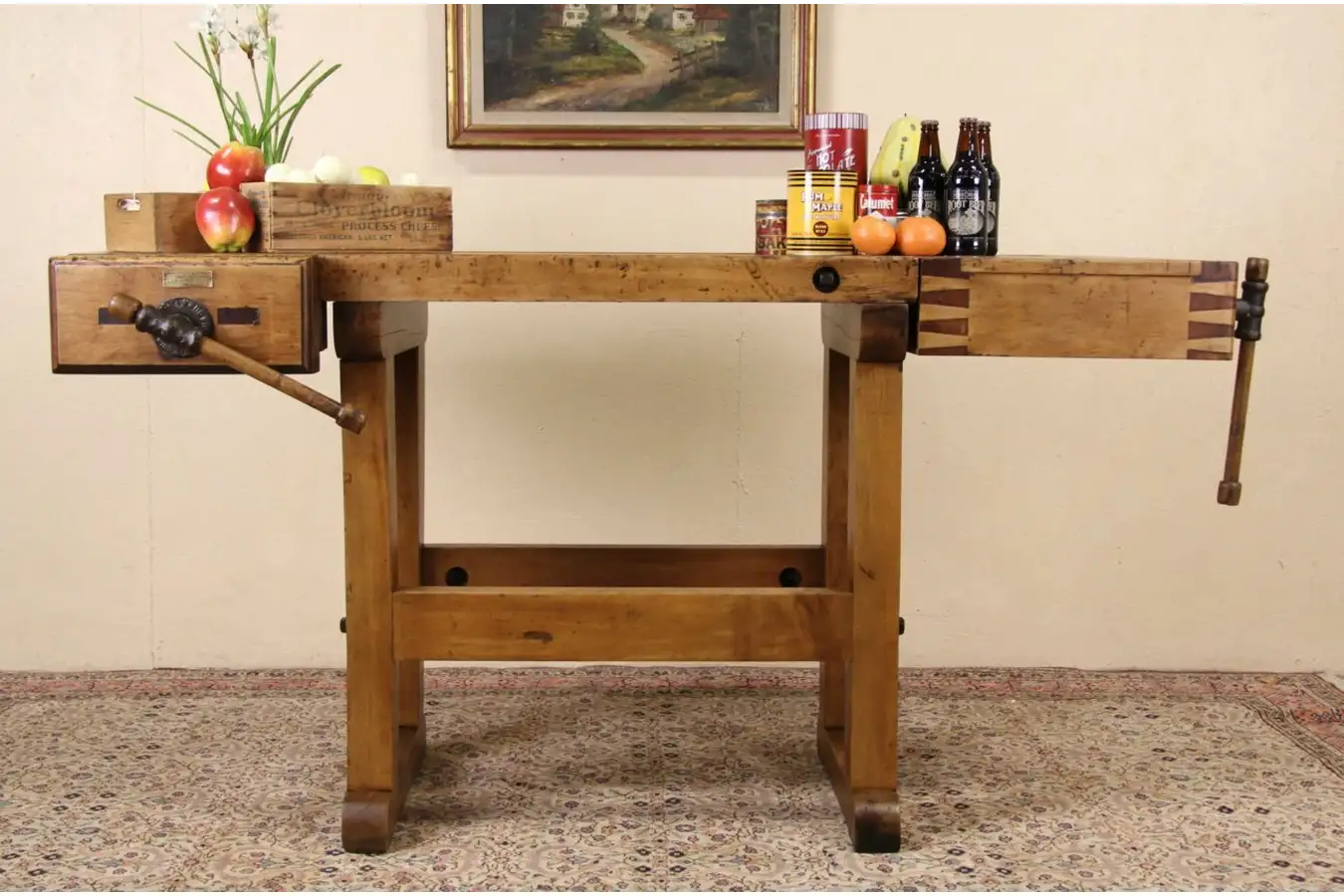 Carpenter 1900 Antique Ohio Workbench, Kitchen Island or Wine