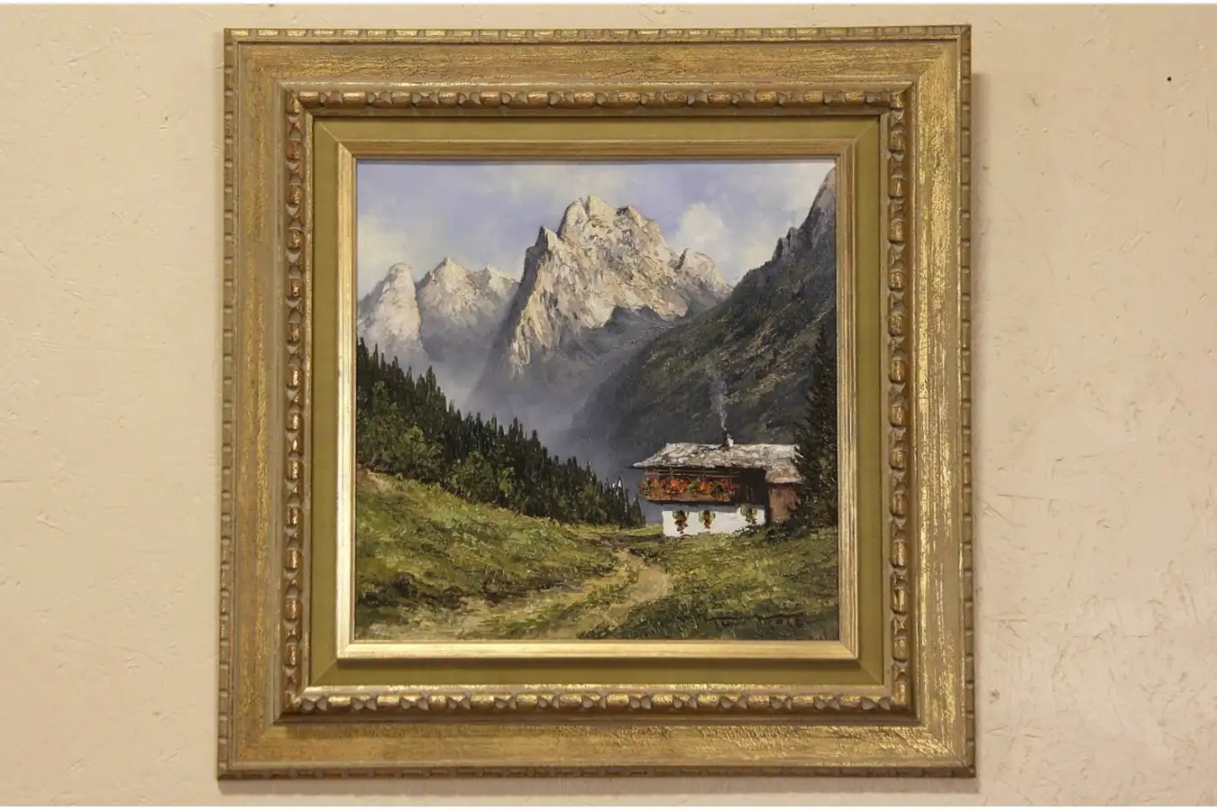 Alpine Mountain & Chalet Signed Kurt Moser 1970's Original Oil