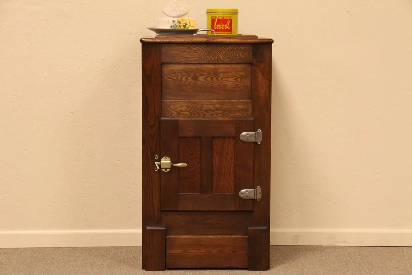 Antique Victorian Oak Ice Box Refrigerator, 1895