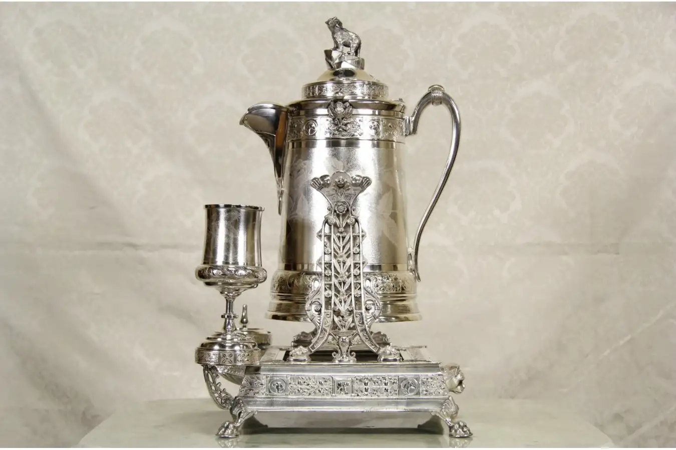 【Reed & Barton】ティルト式 ティーケトル スタンド / バナー Reed & Barton Silverplate Tilting Water Pitcher or Kettle & Stand