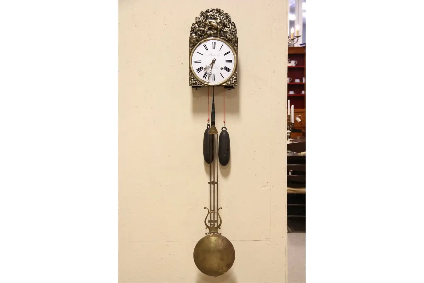 French Morbier Antique 1850 Farmhouse Wall Clock