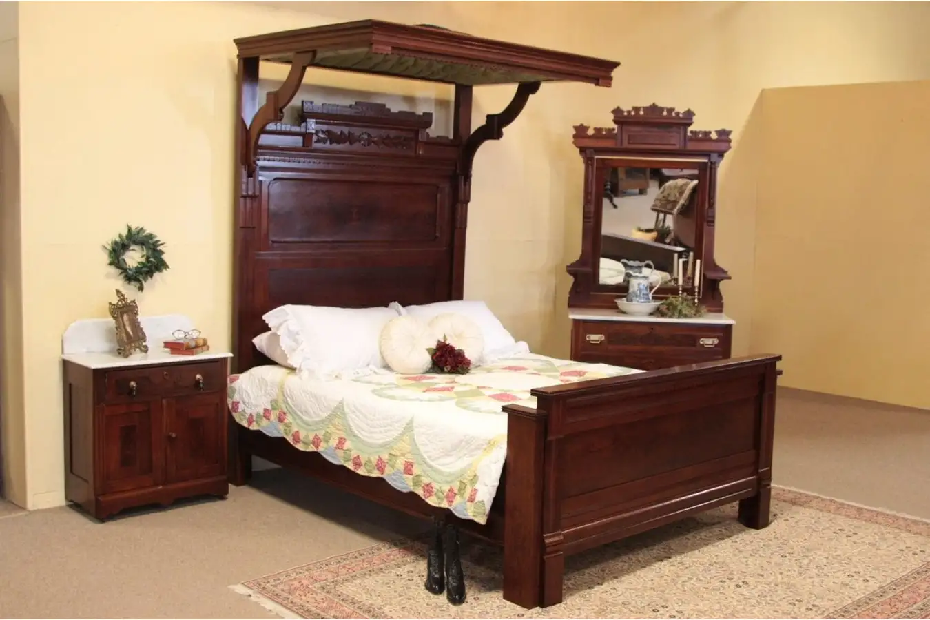 Victorian Eastlake Half-Tester Queen Bedroom Set