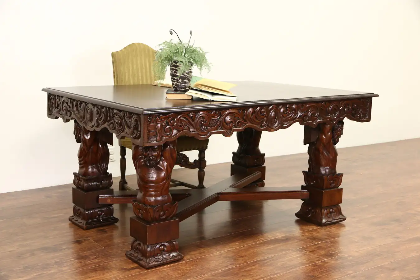 Main image of Italian Renaissance Carved 1900 Antique Writing Desk, Dining or Library Table