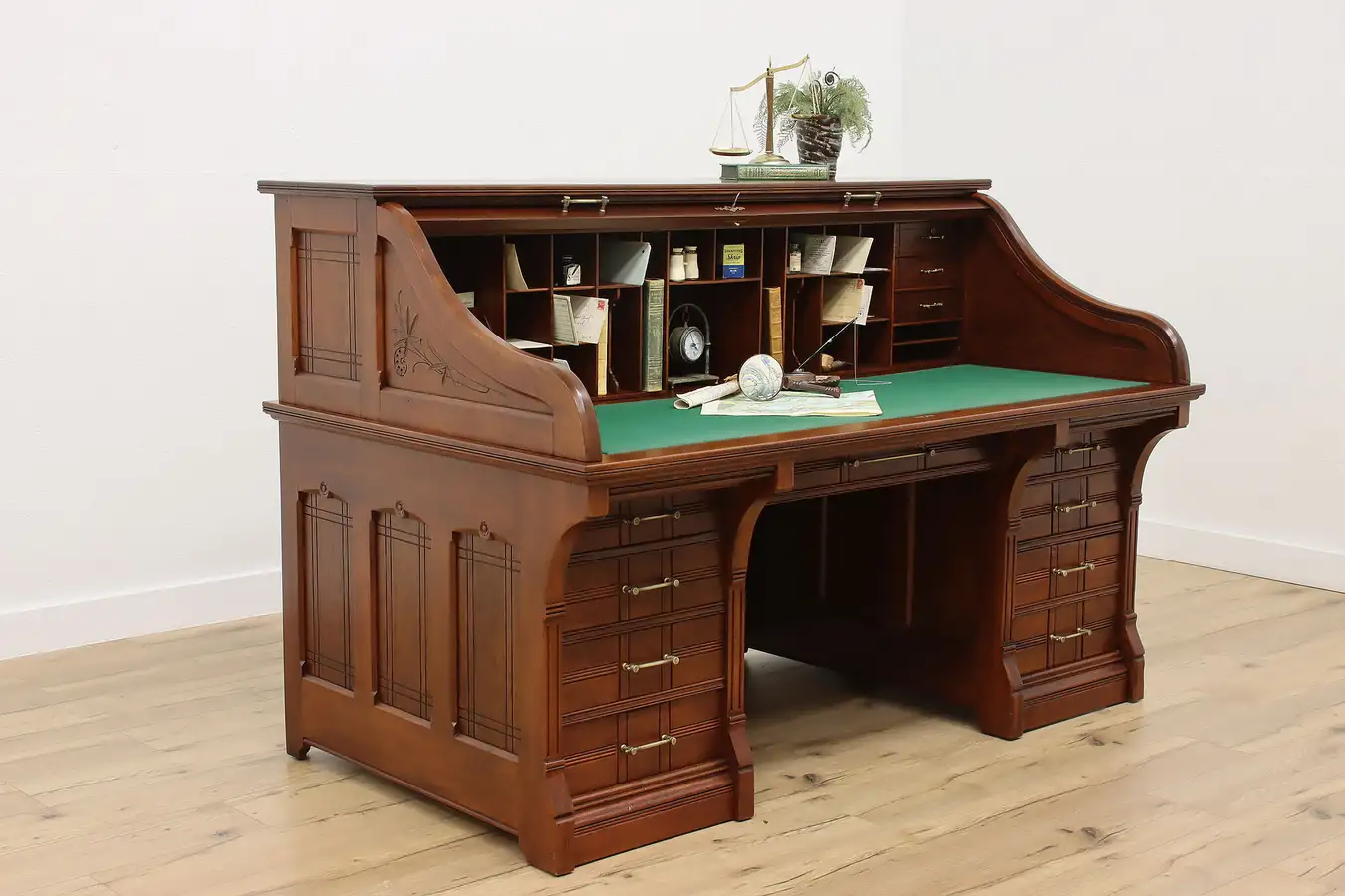 Main image of Victorian Eastlake Antique Mahogany Roll Top Office Desk