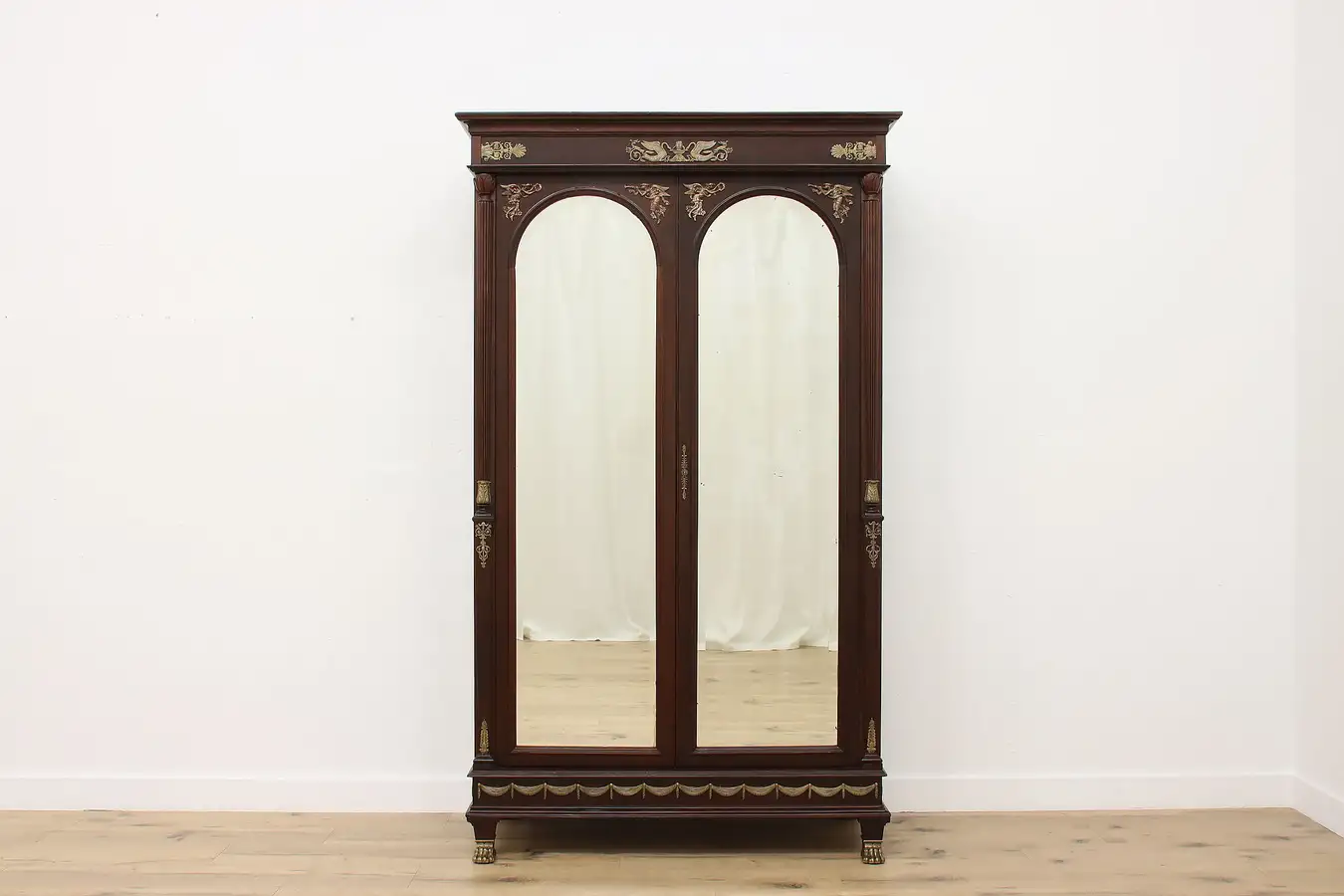 Main image of English Regency Antique Mahogany Armoire, Mirrors & Angels