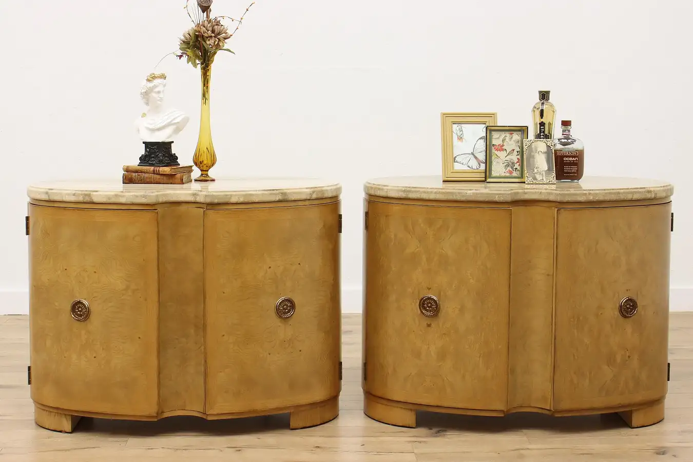 Main image of Pair of Drexel Insignia Vintage Ash & Stone Top Nightstands