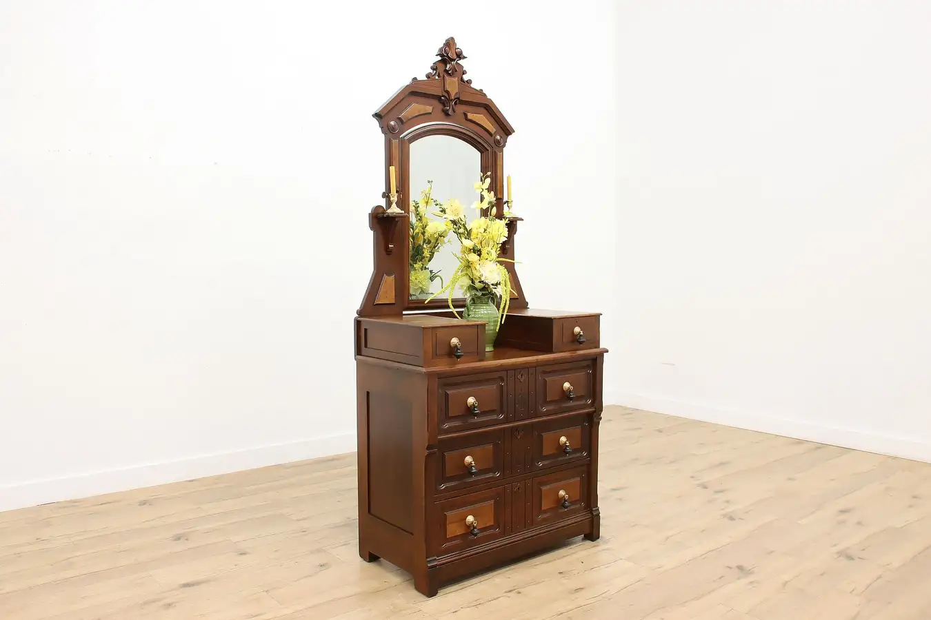 Main image of Victorian Antique Walnut Dresser or Chest w/ Swivel Mirror