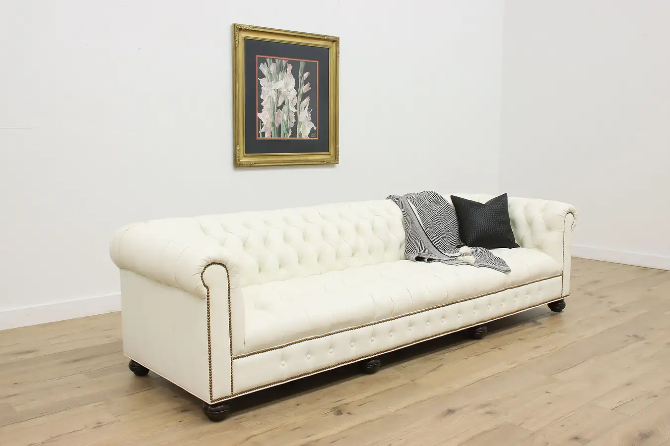 Main image of White Tufted Leather Vintage Chesterfield Sofa or Couch