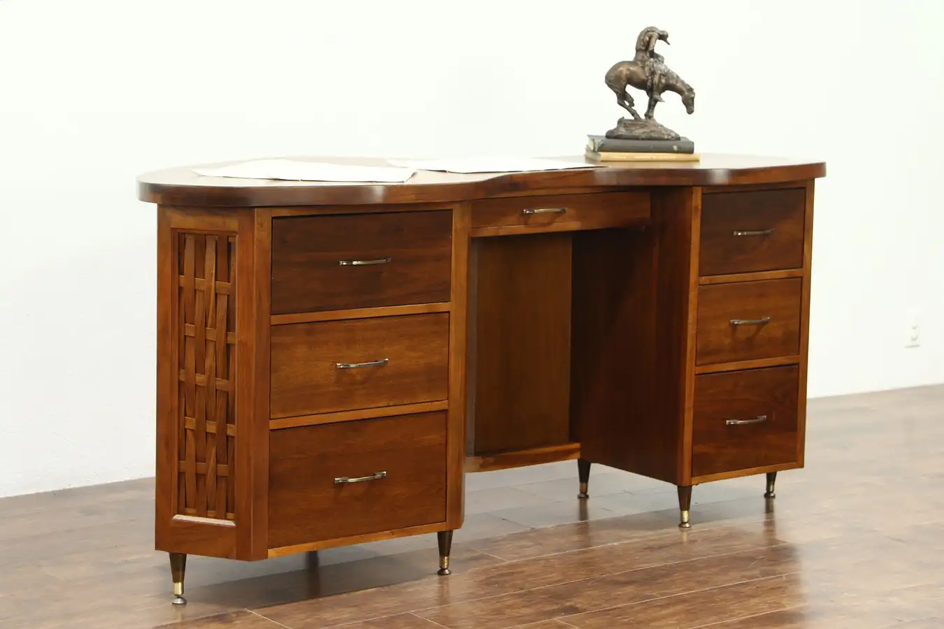 Main image of Midcentury Modern Walnut Custom Free Form Designer Reception Desk, 1960 Vintage