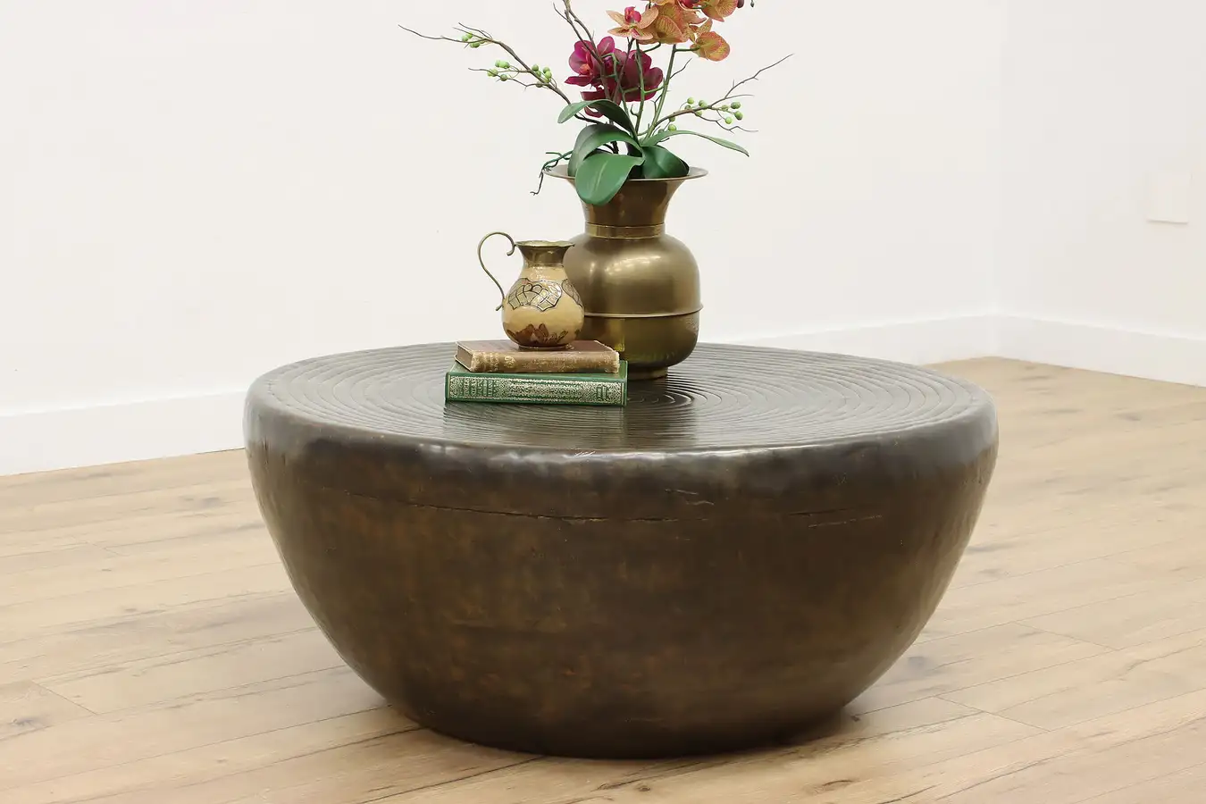 Main image of Hammered Steel Vintage Drum & Mallet or Coffee Table, India