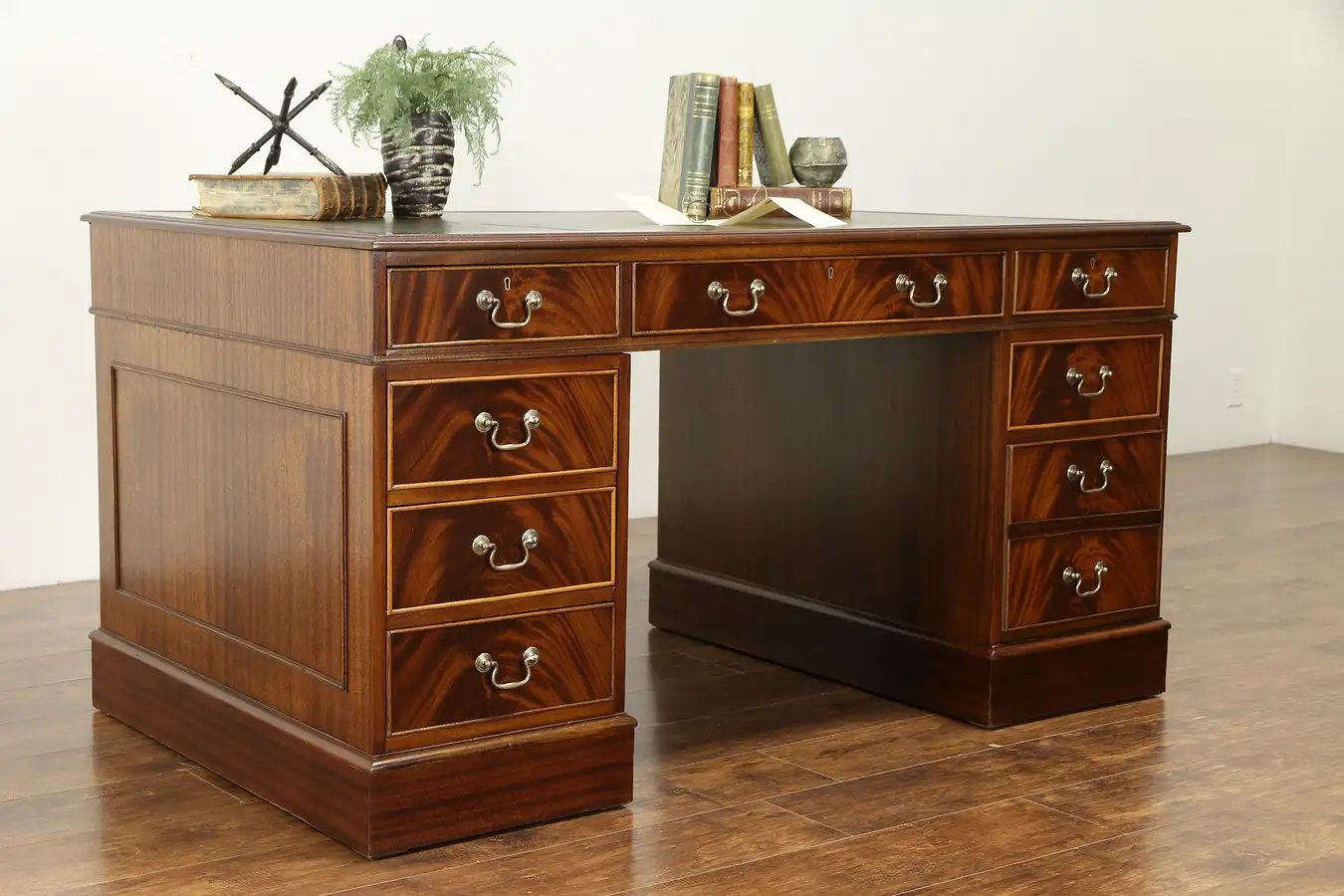 Main image of English 1930's Vintage 5' Mahogany Library or Office Desk, Leather Top
