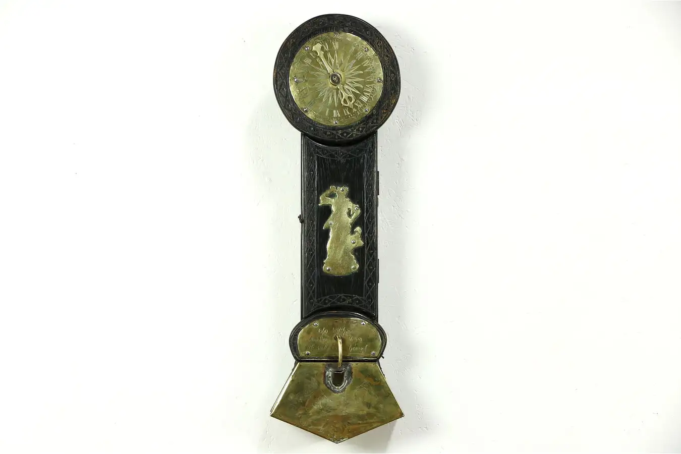 Main image of English Antique Oak & Brass Water Clock, Signed & Dated 1659