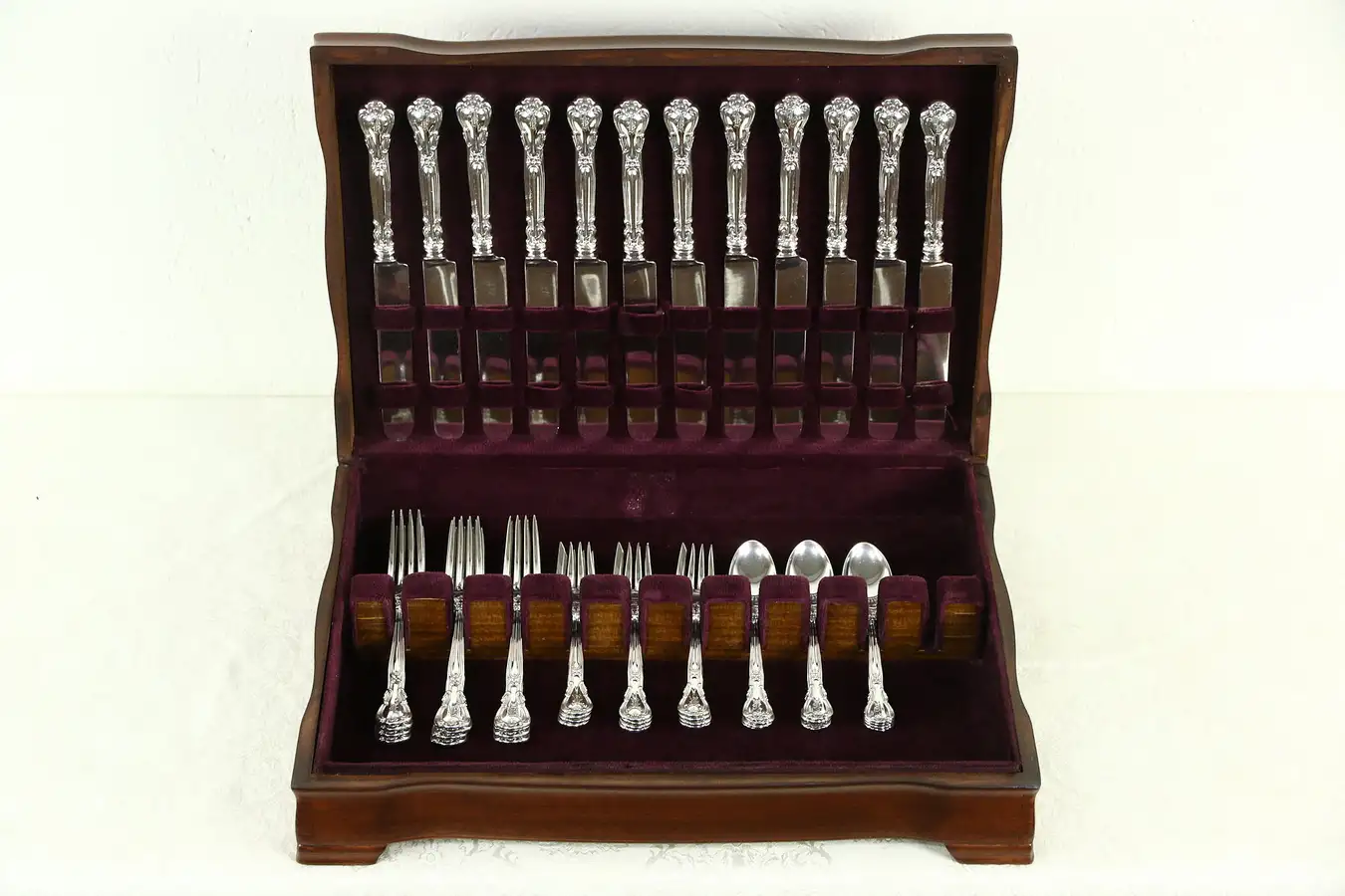 Main image of Chantilly Gorham Sterling Silver Service for 12, K Mono, Chest, 48 Pcs