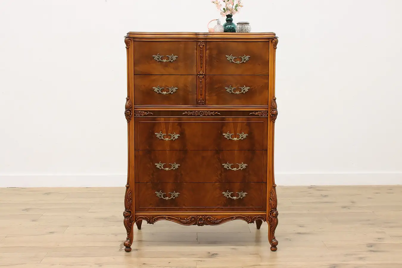 Main image of French Design Antique Carved Walnut Highboy or Chest, Homer