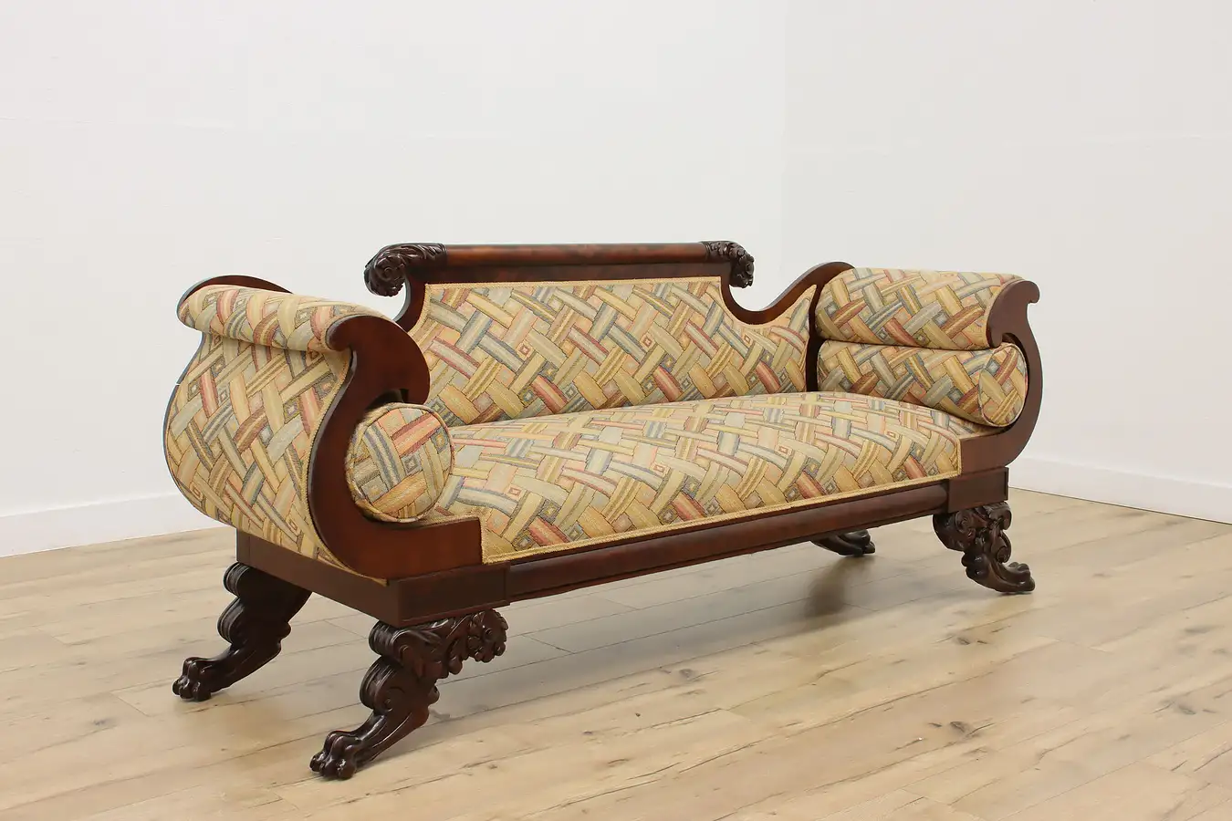 Main image of Empire Antique Mahogany Sofa, Carved Acanthus & Paw Feet
